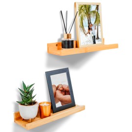 DeinKaufladen.com Bilderleiste Holz Wall Shelf Bambus Wandregal schmal Bilderregale für die Wand Bambus Fotoleiste Floating Shelf Wandregal Brett Bilderleisten Bilderregal Schweberegal