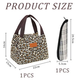 1 Piece Leopard Print Lunch Bag and 1 Piece Cutlery Bag, Portable Tote Bag, Lunch Bag for Women, Fashionable Lunch Bag