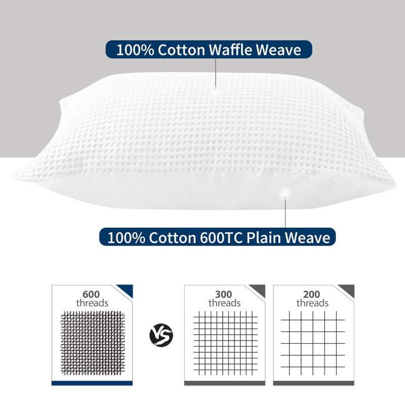Waffle Weave Pillowcases Standard Size 2 Pack, 100% Egyptian Cotton