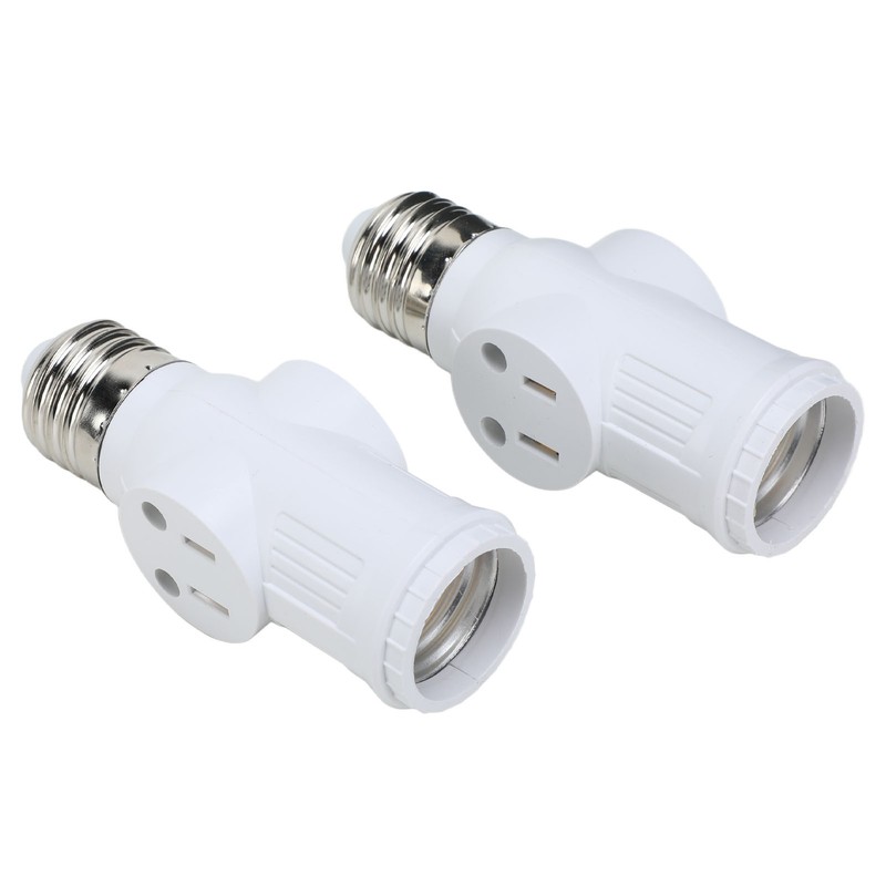 2Pcs 3 Prong Light Socket Adapter Plug White E26 Light