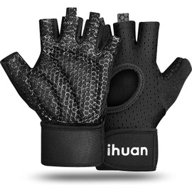 ihuan Weight Lifting Gloves Gym Gloves with Wrist Support | Full Palm Protection | Extra Grip, Workout Gloves for Women Men, Lifting Training Fitness