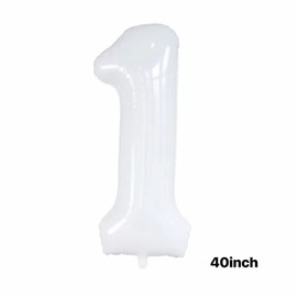 40 Inch White Number 1 Daisy Balloons Set，Birthday Balloons For Kids and Aldult，Jumbo Helium Foil Balloons，1st Birthday Party Decorations. (White 1)