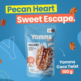 Yomms Coco Twist Pecans – Sweet Coconut & Crunchy Pecan Snack | Lightly Sweetened, Roasted Nuts | Great for Snacking, Salads, Desserts & Trail Mix | 3.5oz - Pack of 1
