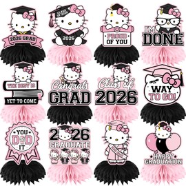 Pink Graduation Honeycomb Centerpieces For Tables, Vibrant Color Matched Party Decor With Pink And Black Bases, Class Of 2026