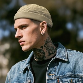 Croogo Brimless Hat Rolled Cuff No Visor Skull Beanie Sailor Fisherman Hat Retro Worker Cap for Men,Khaki-FM2507B