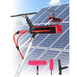 35ft Solar Panel Cleaning Brush & Squeegee, 2 Dusting Brush, Lightweight & Extendable Poles, Water Fed Poles Kit for Roof Window Greenhouse