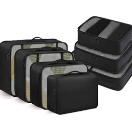 Packing Cubes, 7 Set Travel Packing Bags, Suitcase Organisers Bags for Clothes, Travel Cubes Storage Bags Luggage Accessories - Black