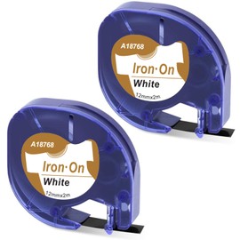 MarkField 12 mm x 2 m Iron on Fabric Label Tape Compatible with Dymo Letratag Clothing Labels, Iron-On Labels, Black on White Fabric Labels, Compatible with Dymo LetraTag LT-100H LT-100T QX50