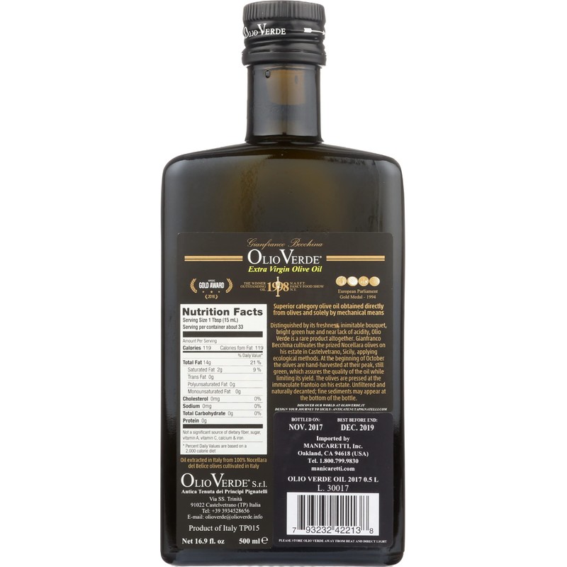 Olio Verde Oil Olive Extra Virgin, 16.89 oz