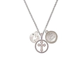 Delight Jewelry Silvertone Dove Disc Silver-tone Give Thanks to God Cross Pendant Necklace, 23"