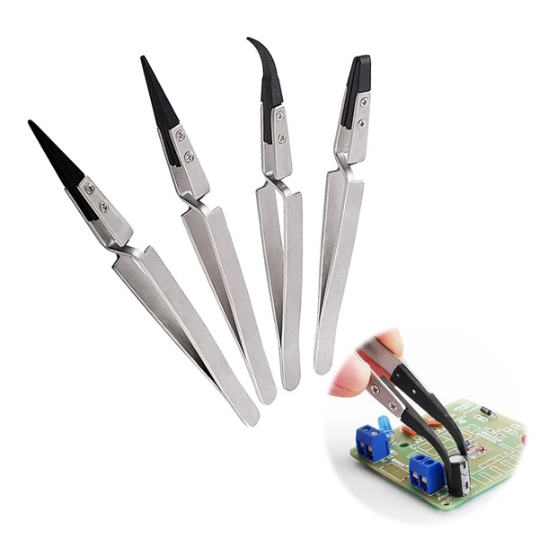 Pack of 4 Stainless Steel Precision Tweezers Electronic Fine Watchmaker