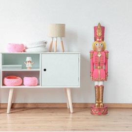 Haute Decor 37 Inch Tall Christmas Nutcracker (Pink, Gold) - Decorative Pink Christmas Nutcracker - Tall 37 Inches Female Nutcracker