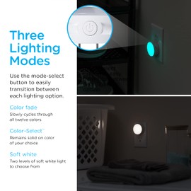 Lights by Night Color Changing Mini LED Night Light, Plug-in, Dusk to Dawn Sensor, Compact, 3 Modes, Ambient Lighting, for Kids or Adults, Bedroom, Bathroom, Nursery, Hallway, 2 Pack, 73683