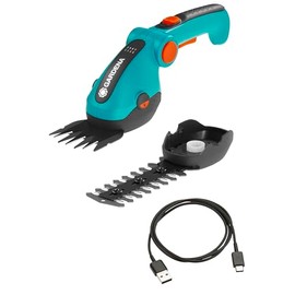 Gardena 9888-56 Battery Grass and Shrub Shears - Cordless, Handheld Shears for Trimming Lawn Edges or Small shrubs and Bushes, 80 Min Run time, Replaceable Quality Non Stick Blades, Turqoise