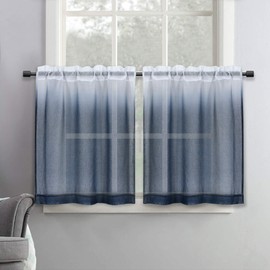 SeeGlee Sheer Bathroom Curtains 30 Inches Long for Small Windows - Set 2 Panels Semi Sheer Cafe Curtains Tier Rod Pocket Linen Look Small Half Curtains (30 W x 30 Length,Navy Blue)