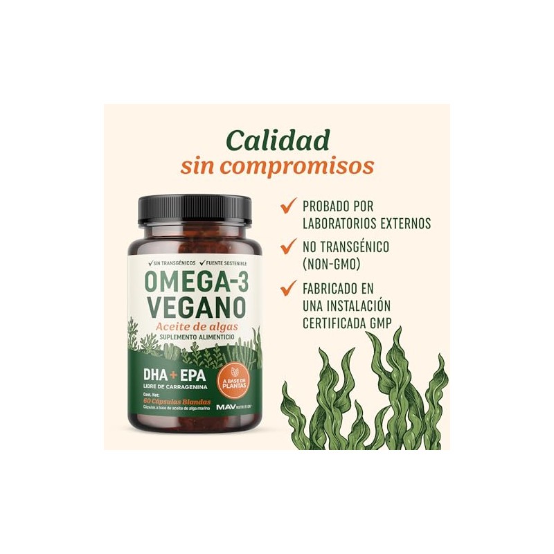 Omega Vegano Aceite Algas Dha Epa Origen Vegetal Gmo