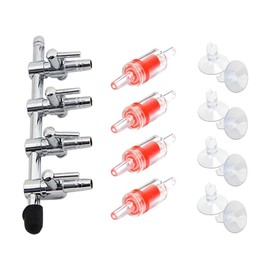 BornFeel Aquarium Air Pump Splitter 13 in 1 Set 4-Way Air Flow Control Lever Valve & 4 Non-Return Check Valves & 8 Suction Cups for Fish Tank Airline Air Tube Hose