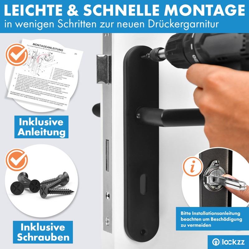 lockzz Estenfeld Door Handle Set Stainless Steel Black Matt Door