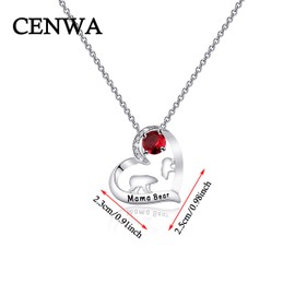 CENWA Mama Bear Necklace Mom Necklace Mama and Baby Bear Necklace with 12 Months Birthstone Birthday Gift Family Jewelry for Her (Bear July N)