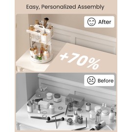 mascor Bathroom Counter Organizer with Hair Tool Organizer - 360°Roating Makeup Organizer Countertop for Vanity - Height Adjustable Skincare Organizers(White)