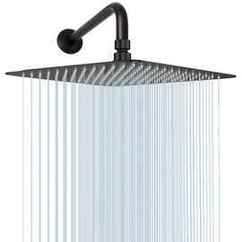 NearMoon Square Rain Shower Head With Extension Arm, Large Stainless Steel Rainfall Shower-Waterfall Full Body Coverage (16 Inch, Matte Black)