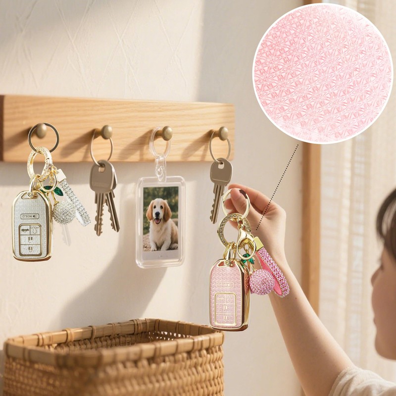 Yekoubo Key Fob Cover with Cherry Keychain, Soft TPU Smart
