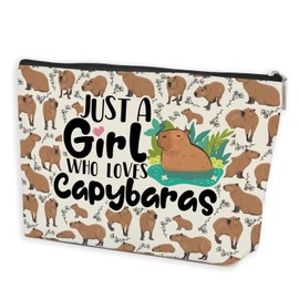 Cosmetic Bag for Girls Capybara Makeup Bag Makeup Bag with Zip for Girlfriend Capybara Gifts for Birthdays Portable Toiletry Bag Women for Travel Everyday Life Cute, White, brown, Cute Animals Makeup