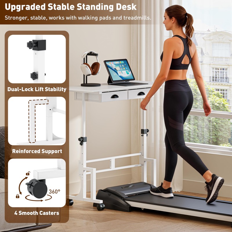 Height Adjustable Standing Desk with 2 Drawers, Small Sit Stand