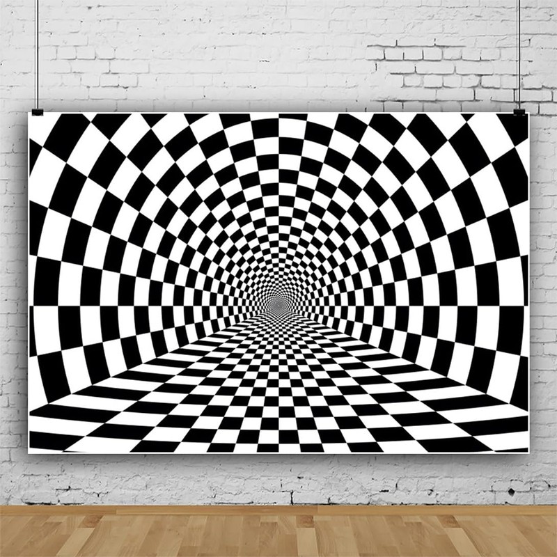 AOFOTO 7x5ft Black and White Check Backdrop for Photography Futuristic