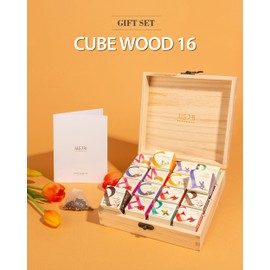 Ssanggye Cubewood 16P Gift Set 0.78 oz. (16 count, 8 flavors x 2EA) Herb Floral Blended Signature Puer Earlgrey Hibiscus Marigold Cherry Blossom Sweet Lavender Chamomile Peppermint Korean Tea Sampler