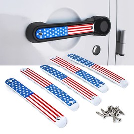 Xprite 5PCS Brushed Aluminum Side Door Handle Inserts & Cover Trim Compatible with 2007-2018 Jeep Wrangler JK JKU Unlimited Sahara Rubicon 4 Door - Durable, Stylish Black Exterior Decoration(US Flag)