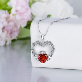 LONAGO Claddagh Heart Necklace with Birthstone Irish Claddagh Necklace Jewelry Gift for Women (January)