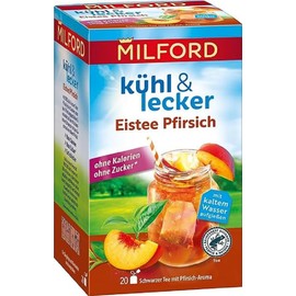 Milford kühl & lecker Eistee Pfirsich | Ohne Kalorien | Ohne Zucker | Laktosefrei | Glutenfrei | Vegan | 20 Teebeutel | 50 g