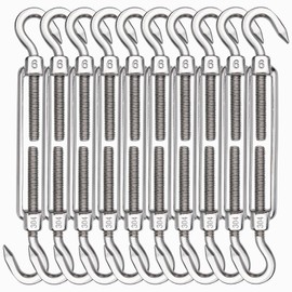 TooTaci 10PCS M6 Turnbuckle 304 Stainless Steel Turnbuckle Hook and Hook, Heavy Duty M6 M8 M10 Tensioner Adjustable Shade Sail Hardware for Cables Wire 3/16" 1/4" 5/16" /3/8", Railing, Clothesline