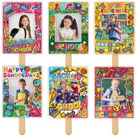 6Pcs Back to School Party Photo Booth Props School Photo Prop Picture Frame with 4 × 4 inches Photo Space for First Day of School Welcome Back to School Decorations