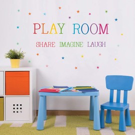 Playroom Share Imagine Laugh Wall Sticker, Inspirational Quote Wall Decals,Colorful Stars Playroom Sticker for Wall Classroom Nursery Decoration
