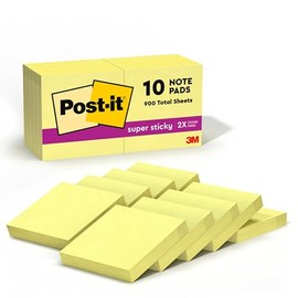 Post-it - MMM62210SSCY Super Sticky Notes, 2 in x 2 in, 10 Pads, 2x the Sticking Power, Canary Yellow, Recyclable (622-10SSCY)