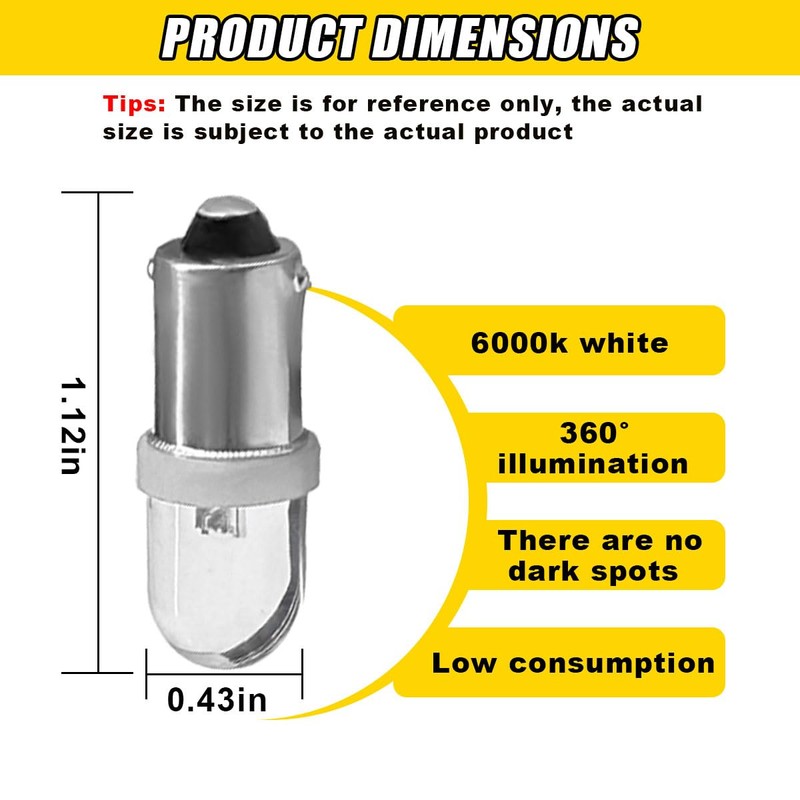 10PCS BA9S LED Car Dome Light Bulbs, 12V 3030-SMD 6000K