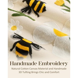 Kokaaee Embroidered Throw Pillow Covers 18x18 Inch - Summer Boho Decorative Pillow Cover with Zipper for Living Room Couch Sofa Bed Aesthetic Design Flower Bee Linen Cushion Pillowcase