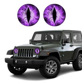 PACLVIO 2PCS Beast Eyes Headlight Decals, 3D Stereo Eyes Headlight Decal Stickers, Car Body Window Bumper Decoration Stickers, Car Accessories Round Headlight Decal for Jeep Wrangler (Purple)