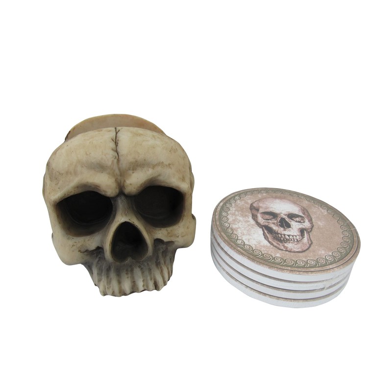 DWK Decorative Skull Holder with Drink Absorbent Coasters | 4
