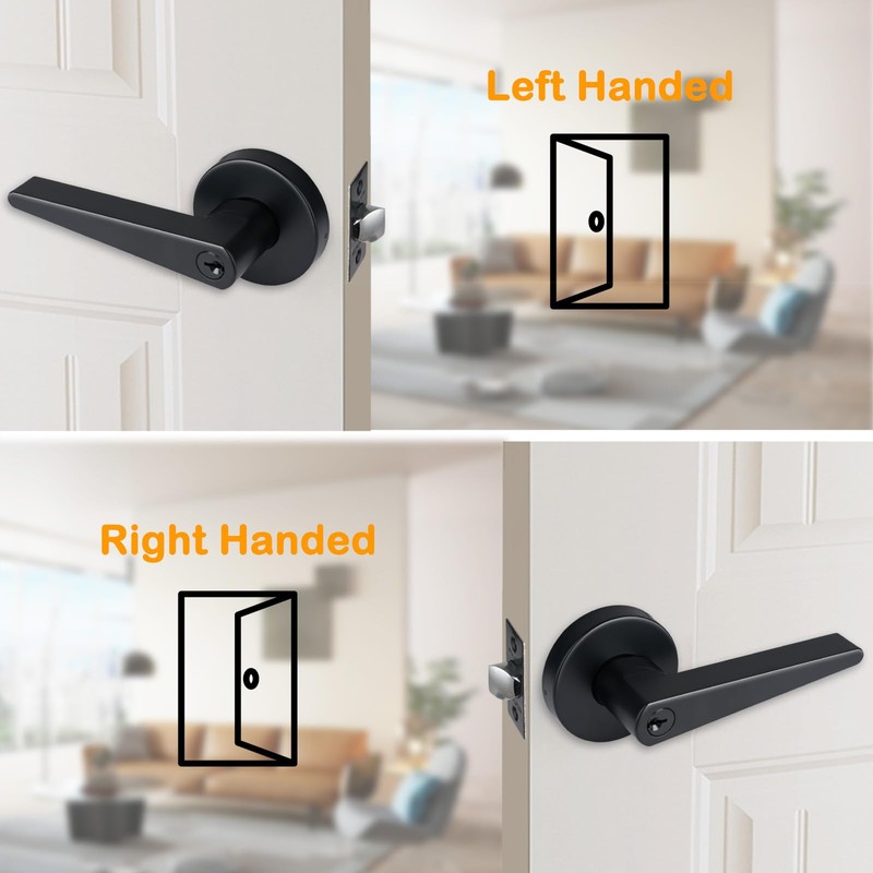 HISAFE Matte Black Keyed Entry Door Levers with Lock, Heavy