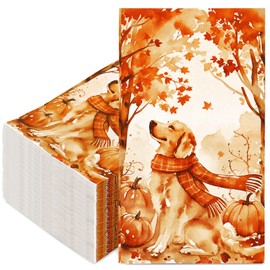JarThenaAMCS 100Pcs Fall Dog Guest Napkins Watercolor Maple Tree Pumpkin Dog Disposable Paper Napkin Dinner Hand Napkins for Autumn Harvest Thanksgiving Party Supplies