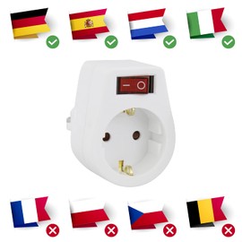 EMOS Adapterstecker mit Schalter, Weiß, erhöhter Berührungsschutz, IP 20, bis 3680 Watt