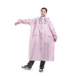 Fipiifly Raincoat [Breathable Mesh & Detachable Hood], Women's & Men's, Multi-Functional, Lightweight, For Work or School, Windproof, Waterproof, Unisex, Storage Bag Included, Pink, L