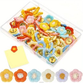 30 pcs 6 Colors Flower Push Pins, Flower Thumb Tacks Decorative Push Pins Bulletin Board Tacks Color Push Pin for Map Cork Board Photo Display Office Home