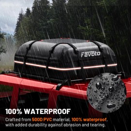 Favoto Car Roof Cargo Bag - 15 Cubic Feet Waterproof Carrier for Most Vehicles SUV/Sedan, 500D PVC Material with 8 Reinforced Straps & Anti-Slip Mat​, Black & Orange, Black