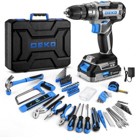 Blue Drill Tool Kit Set: 20V Cordless Power Drill Tool Box with Battery Electric Drill Driver for Men Home Hand Repair Basic Toolbox Tools Sets Drills Case