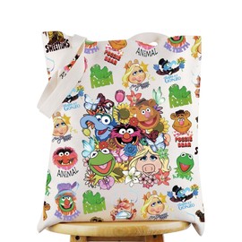 WZMPA Miss Piggy Tote Bag Kermit Frog Fans Gift Fozzie Bear & Pepe The Prawn Reusable Shoulder Bag Gonzo & Walter Merch (Miss Piggy & Fozzie Bear TG)