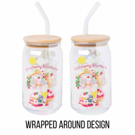 Silver Buffalo Strawberry Shortcake Featuring Lemon Meringue, Blueberry Muffin, and Pupcake Glass Jar Tumbler with Bamboo Lid and Glass Straw, 16 Ounces